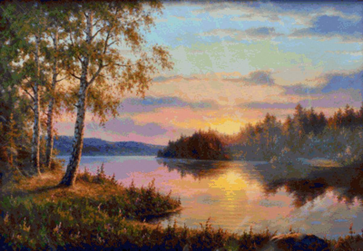 природа - березы, лес, озеро, вода - предпросмотр