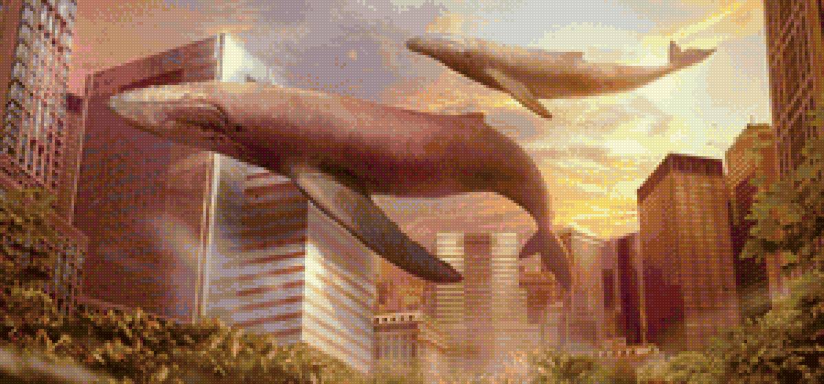 Киты в небе - город, кит, небо, киты, семушина, александра семушина, фентези - предпросмотр