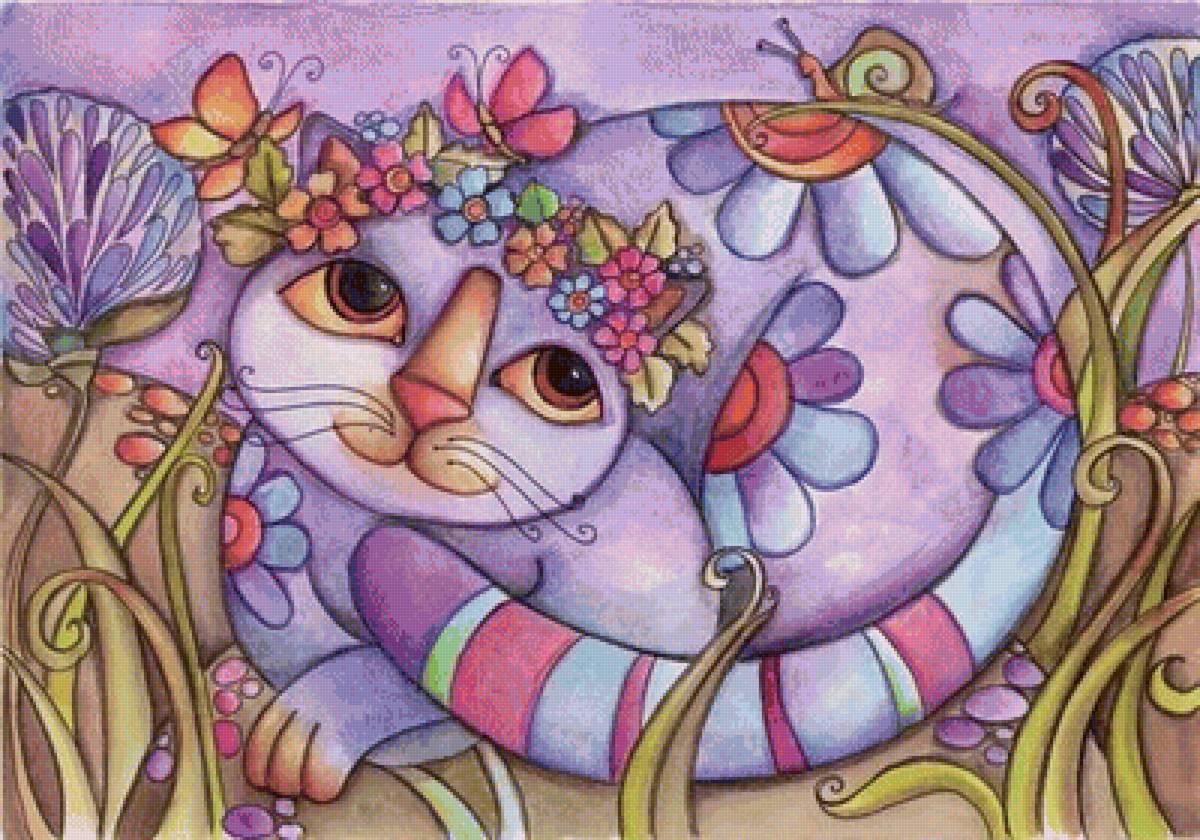 серия "радужные коты" -2 - цветы, кошка - предпросмотр