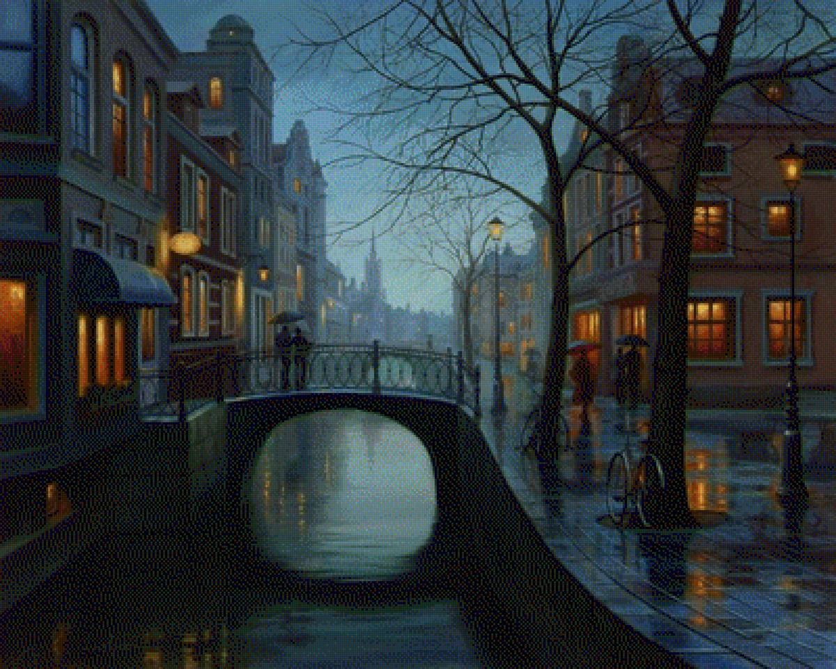 Дождливый вечер - пейзаж, дождь, город - предпросмотр