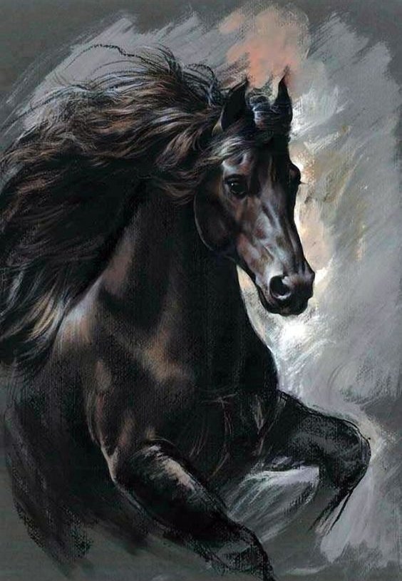 Черный красавец - лошади, животные, кони, природа, живопись - оригинал