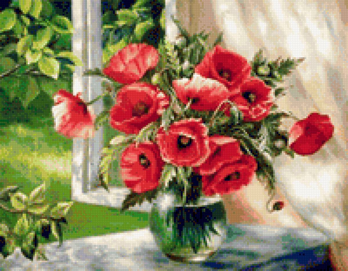 Маки на окне - маки, цветы, букеты - предпросмотр