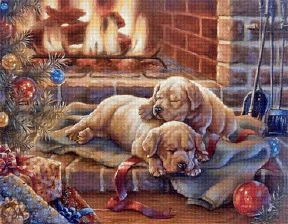 Милота - камин, новый год, щенки - предпросмотр