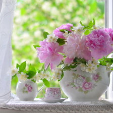 Схема вышивки «Букет пионов у окна»