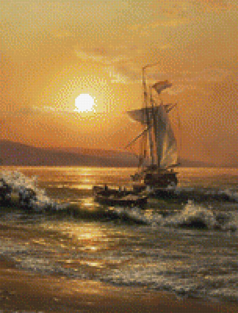 прибой - морской пейзаж, прибой, корабль - предпросмотр