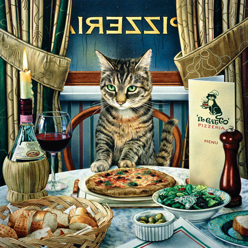 Арт - кот, арт, обед, пицца - оригинал