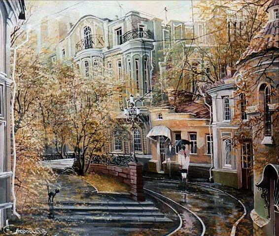 Старая Москва - город, кот, улица, осень - оригинал