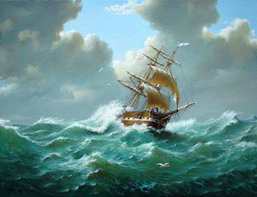 Бушующее море - корабль, море, буря - оригинал