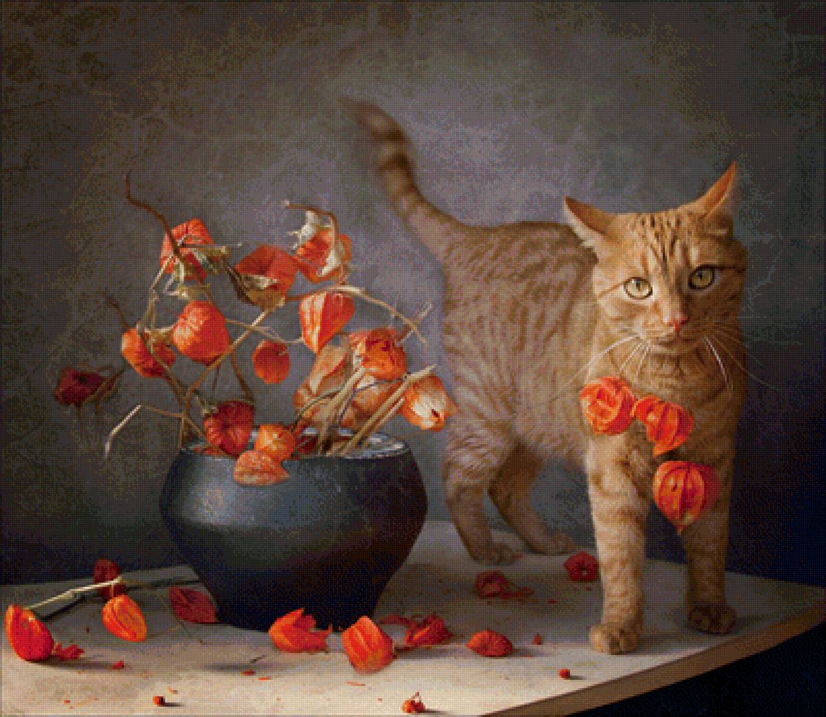 Котик - дом, кот, уют, натюрморт, фезалис - предпросмотр