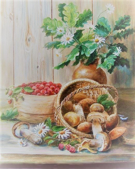 натюрморт грибы и ромашки - оригинал