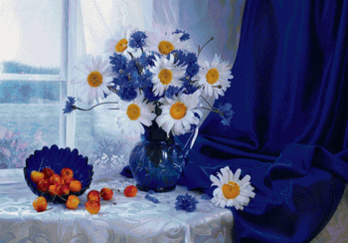 Васильки - натюрморт, васильки - предпросмотр