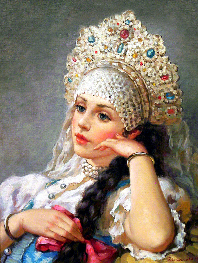 женщина в жемчужном ожерелье - картина, портрет, нагорнов владислав, девушка - оригинал