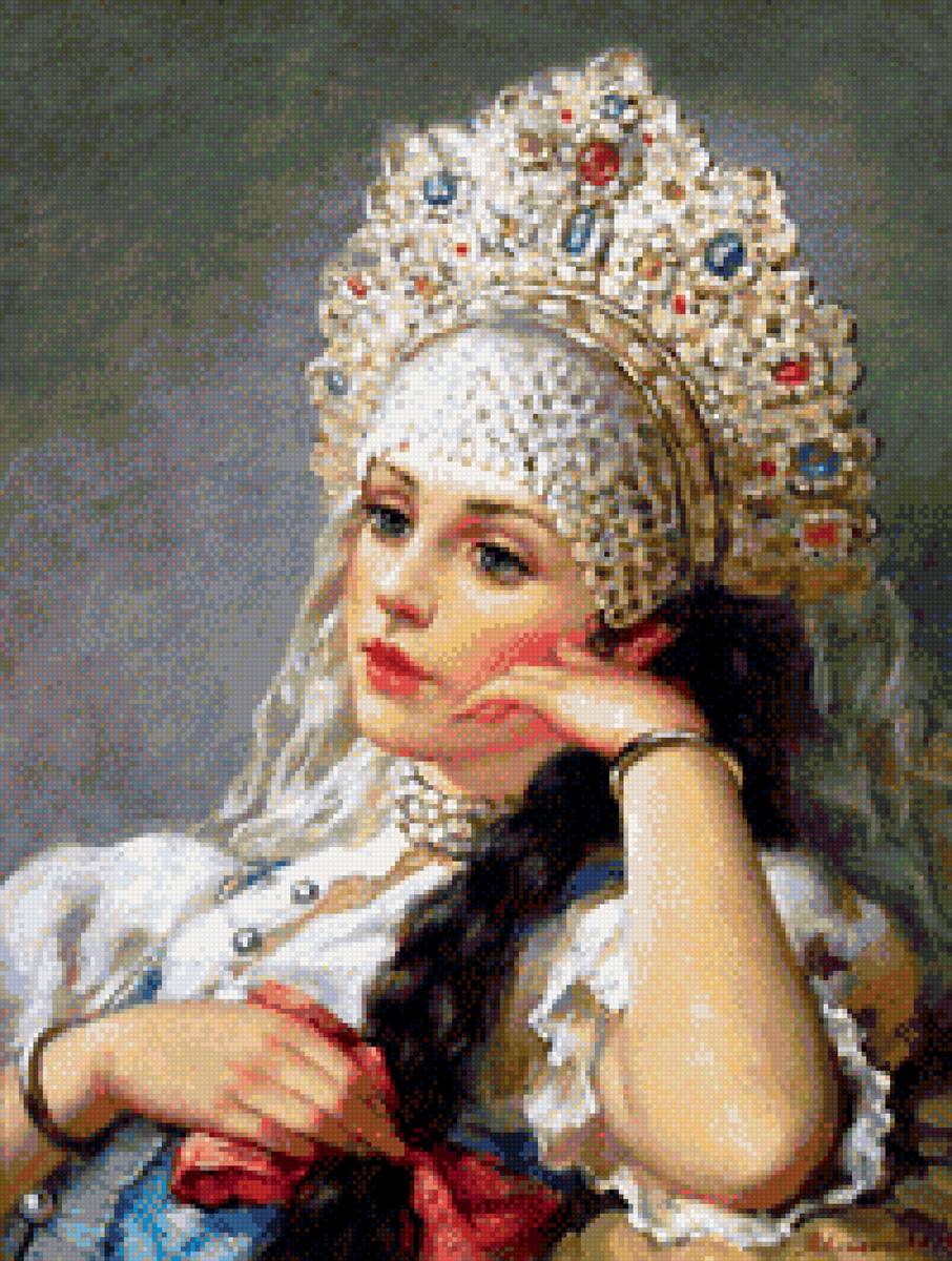 женщина в жемчужном ожерелье - девушка, нагорнов владислав, картина, портрет - предпросмотр