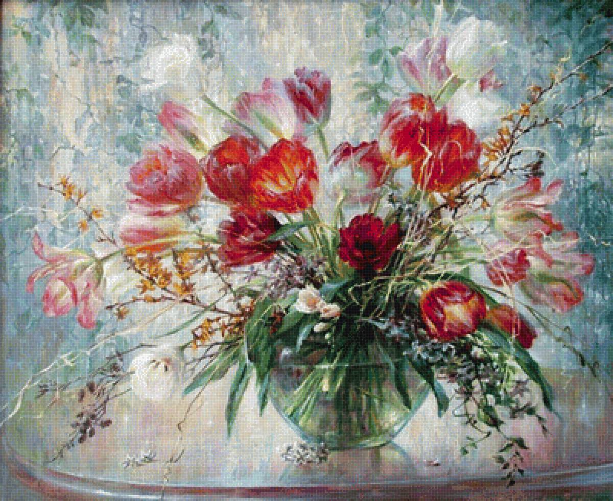 Букет тюльпанов - цветы, тюльпан, акварель - предпросмотр