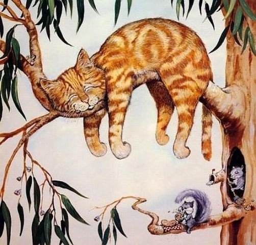 Спящий кот - мыши, ветка, кот - оригинал