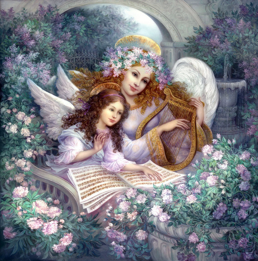 Музыка ангелов - ангел, сад, цветы - оригинал