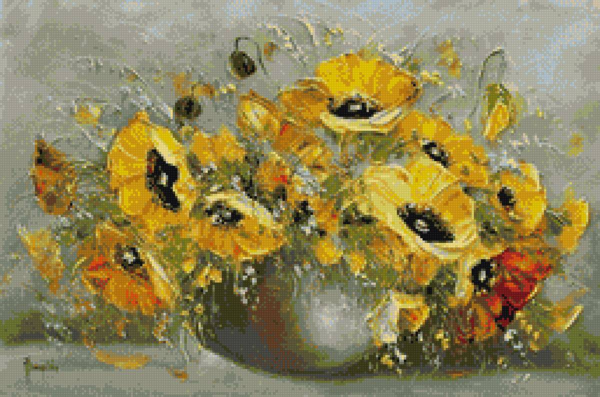 желтые маки - натюрморт, маки. ваза - предпросмотр