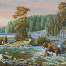 Схема вышивки «мишки на рыбалке»