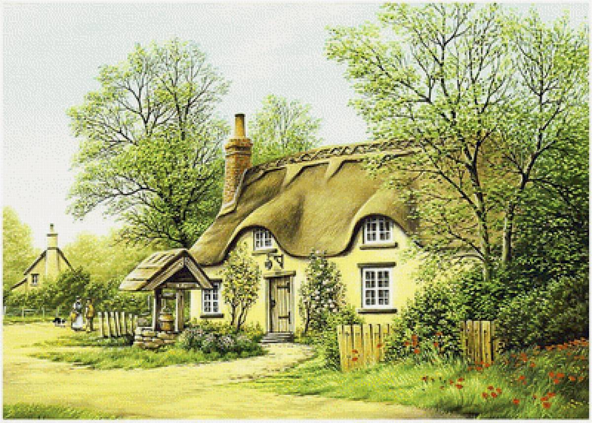 домик в деревне - деревня, пейзаж, картина - предпросмотр