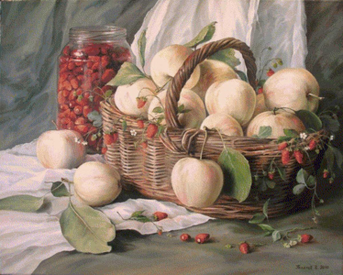 Корзина яблок - натюрморт - предпросмотр