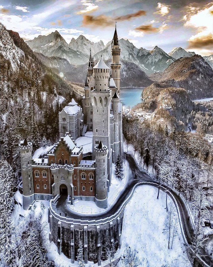 Замок Нойшвайштайн - зима, природа, нойшвайштайн, замок - оригинал