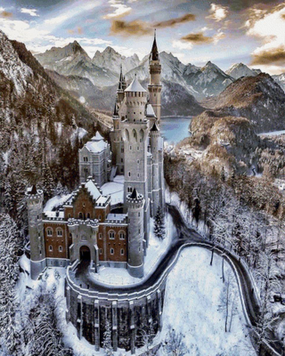 Замок Нойшвайштайн - замок, зима, природа, нойшвайштайн - предпросмотр