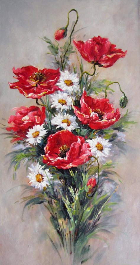 Маки и ромашки - букет, цветы - оригинал