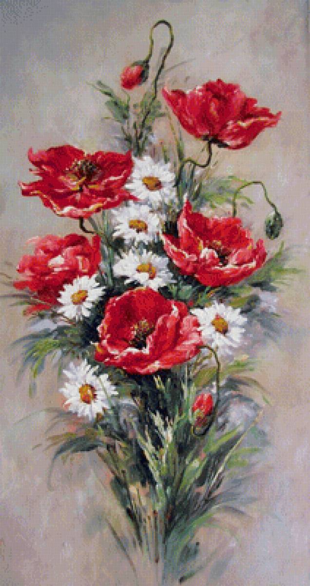 Маки и ромашки - букет, цветы - предпросмотр