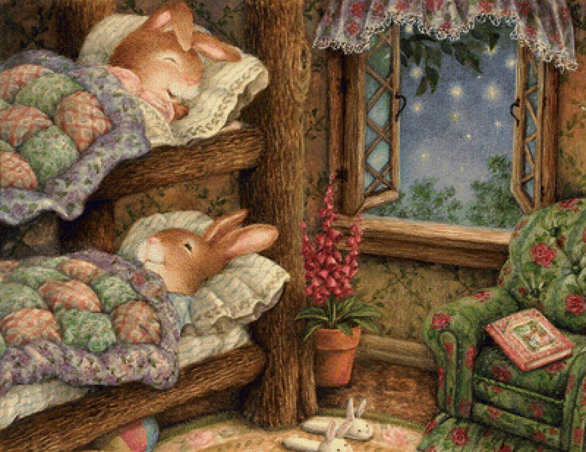 Зайки спят - одеяло, детство, ночь - предпросмотр