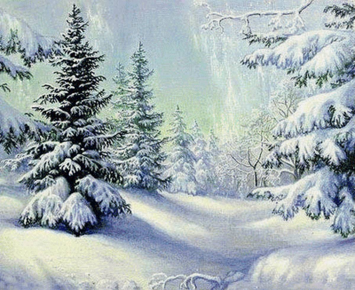 зимний лес - зима, картина, пейзаж - предпросмотр