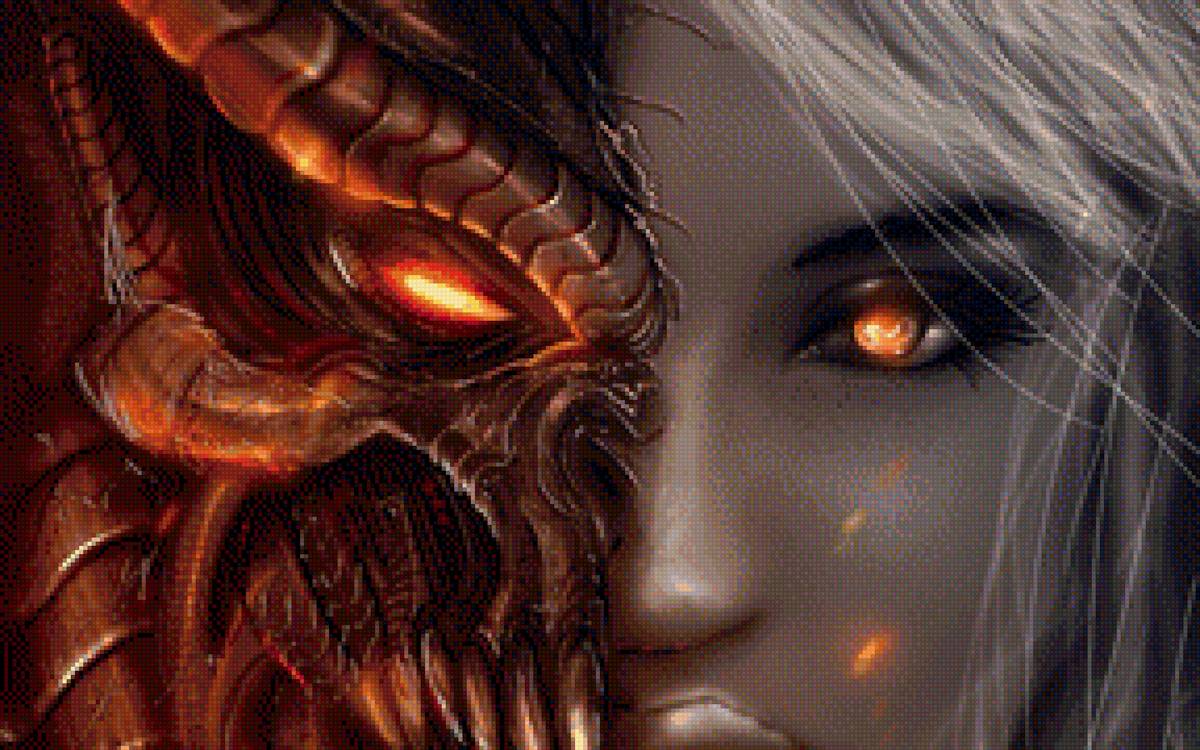 две стороны - волшебство, девушка, демон, монстр - предпросмотр