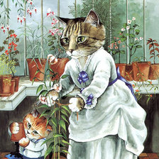 Схема вышивки «Кошка и цветы»