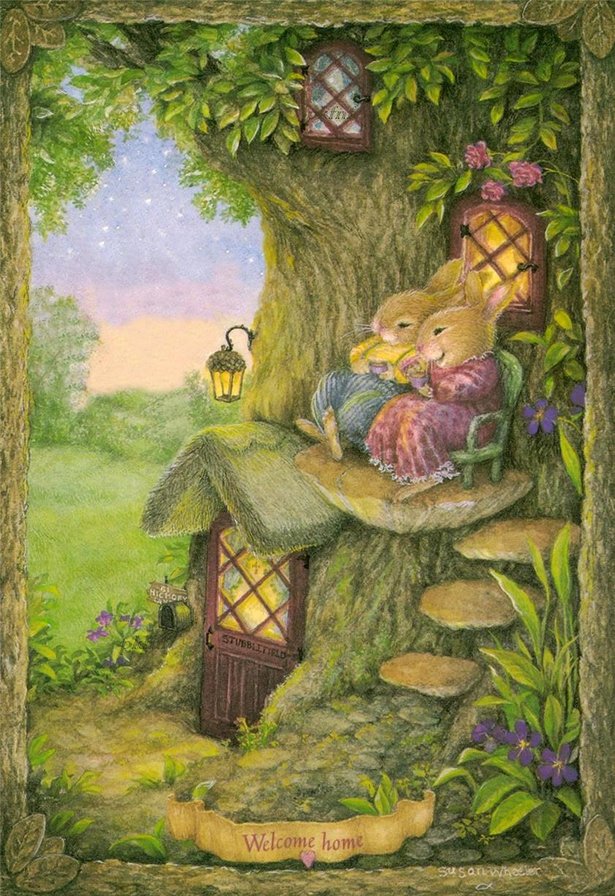 Домик - дерево, зайцы, дом, сказка - оригинал