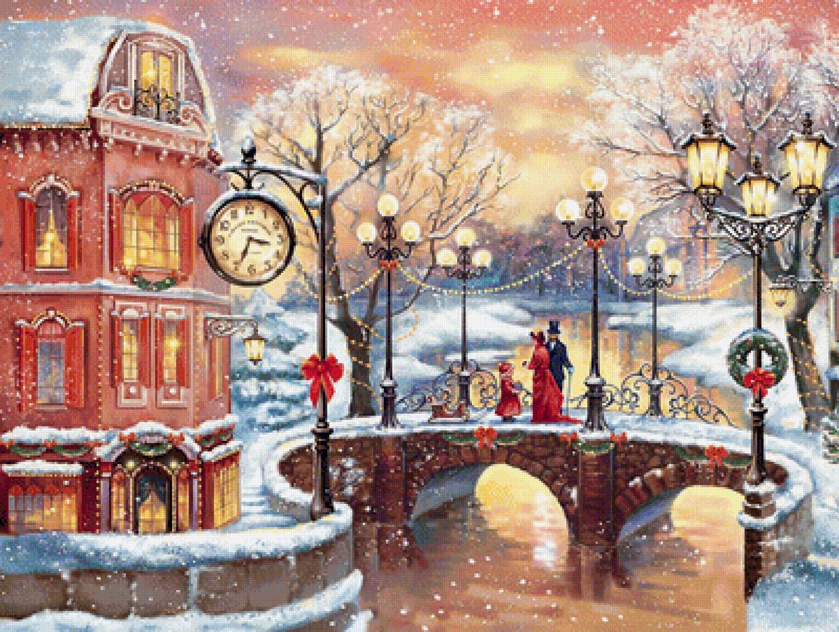 Новогодние праздники - зима, новый год, картина, пейзаж - предпросмотр