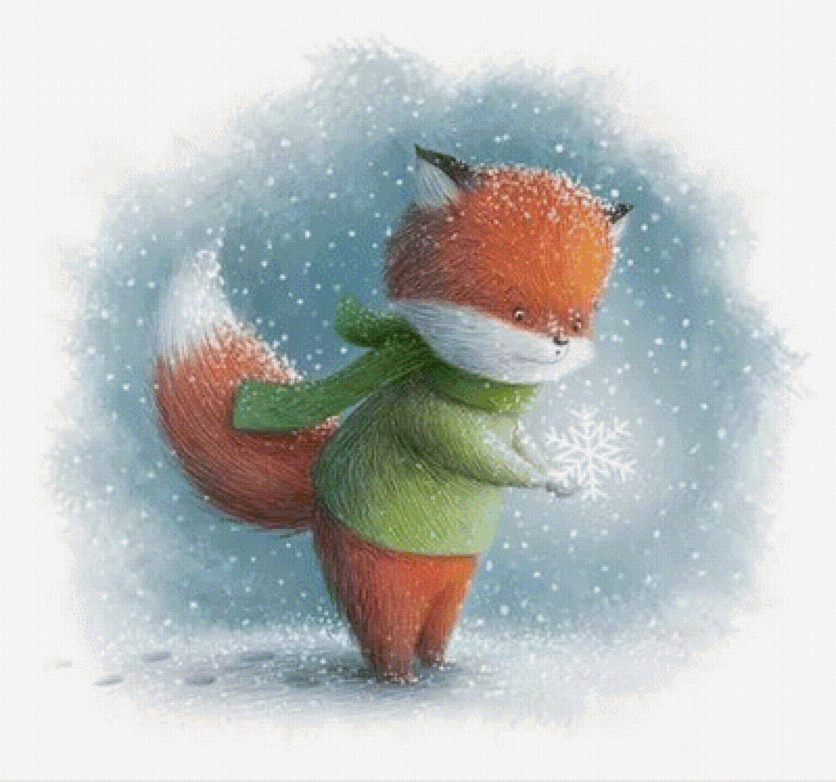 Лисичка - игрушка, рисунок, снег - предпросмотр