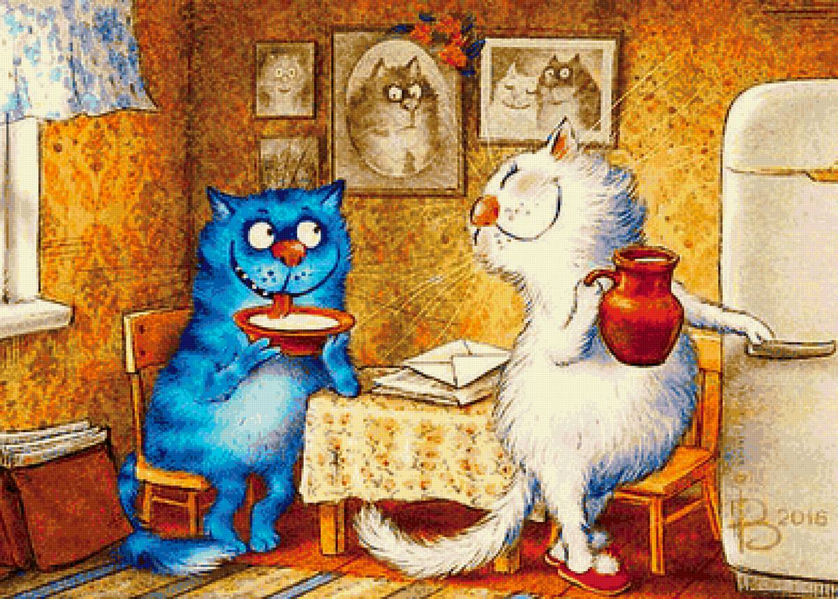 Гость - угощение, синие коты - предпросмотр
