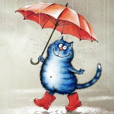Синий кот под зонтом