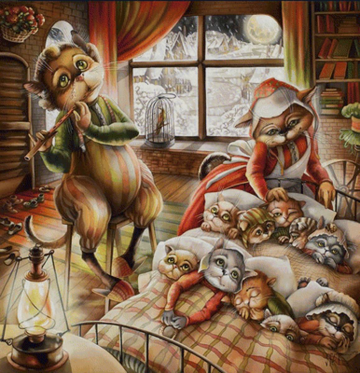 Колыбельная - дом, семья, окно, коты, ночь - предпросмотр