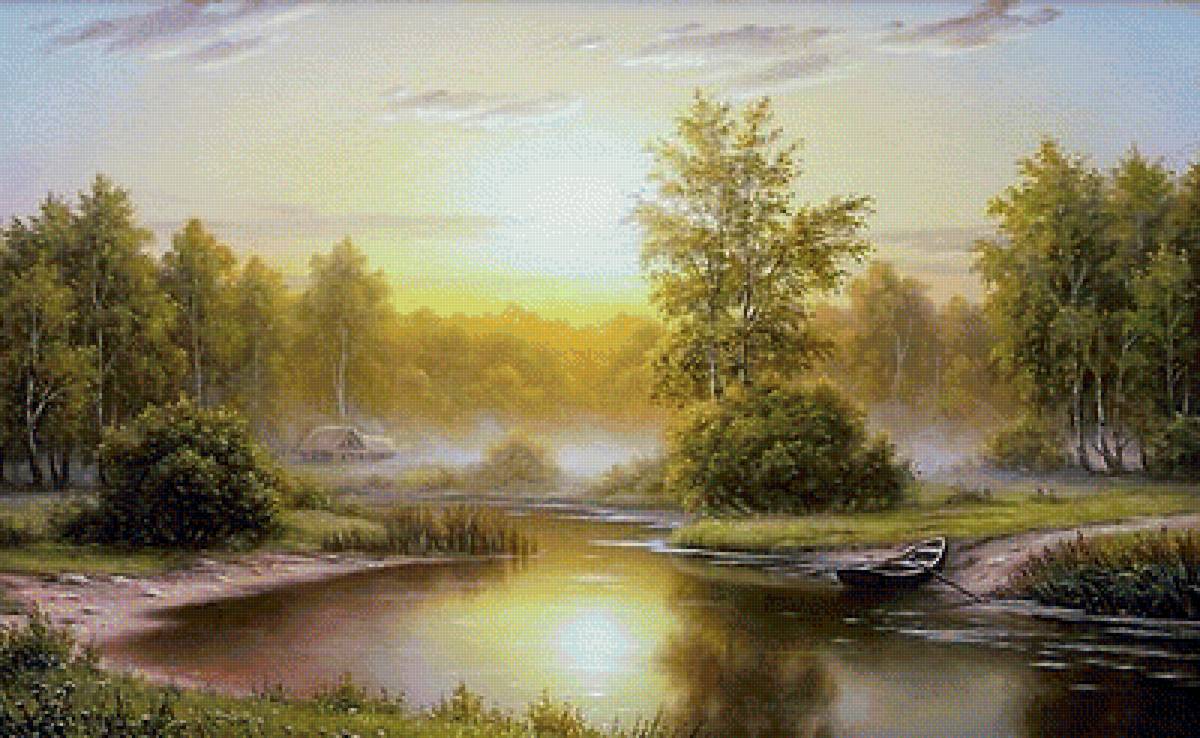 Пейзаж - природа, пейзаж, картина, лес, река - предпросмотр