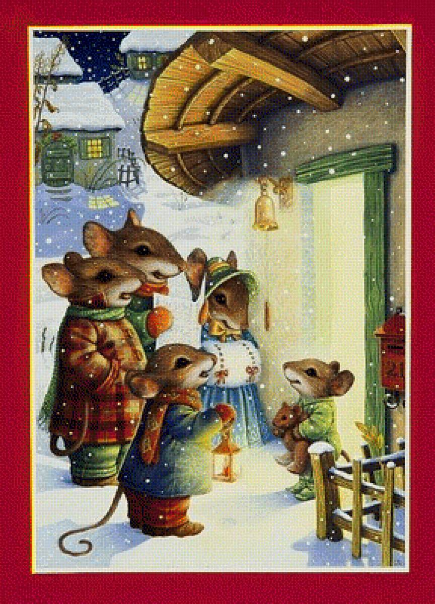 Колядки - праздн, животные, зима, домик, мышки, сказка, колядки, рождество - предпросмотр