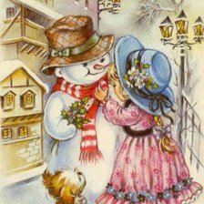 Оригинал схемы вышивки «Девочка и снеговик» (№1617336)
