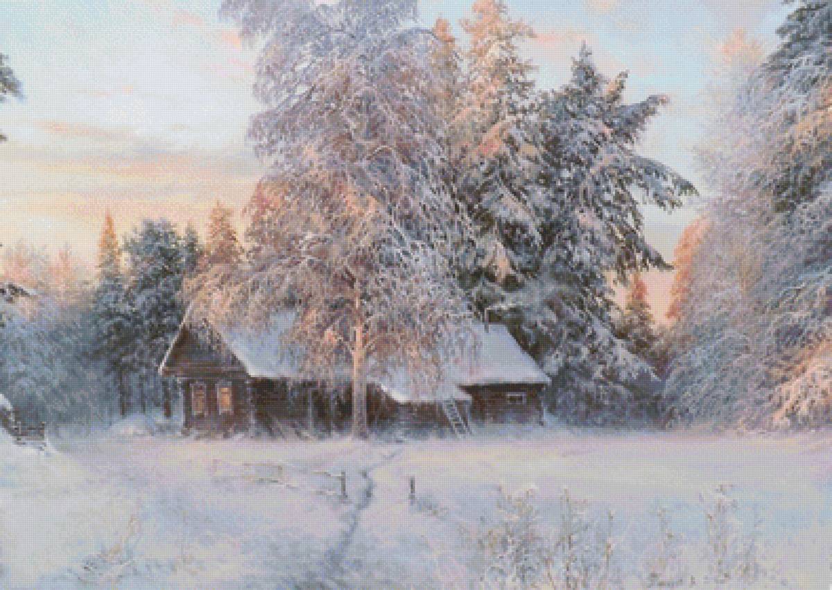 Домик в лесу. - дом, мороз, зима, иней, снег - предпросмотр