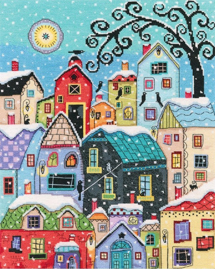 яркий город - домики, зима, детство, город - оригинал