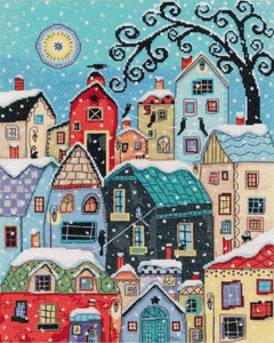 яркий город - детство, город, домики, зима - предпросмотр