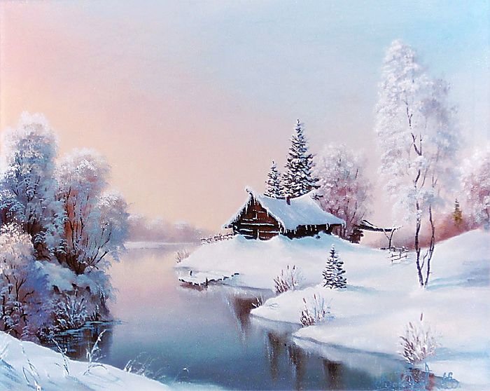 №1619051 - пейзаж, зима, живопись. - оригинал