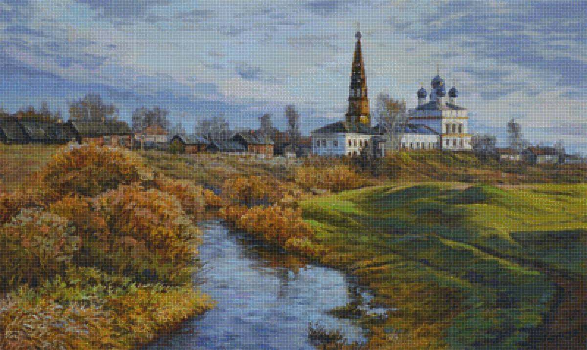 №1619679 - деревня, берега, храм, река - предпросмотр