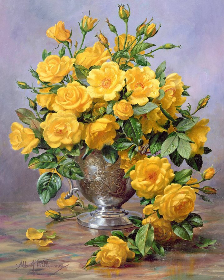 Желтые розы - цветы, букет, натюрморт, живопись - оригинал