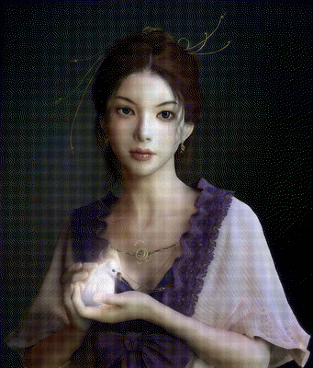 Девушка с птичкой - девушки, восток, портрет, азия, птица, китай - предпросмотр