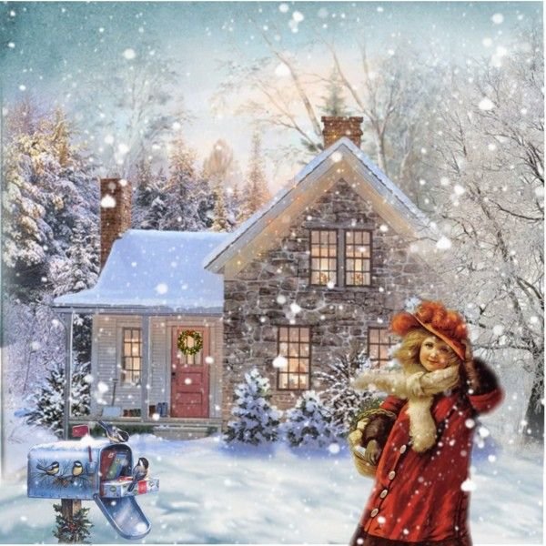 снегопад - зима, пейзаж, картина - оригинал