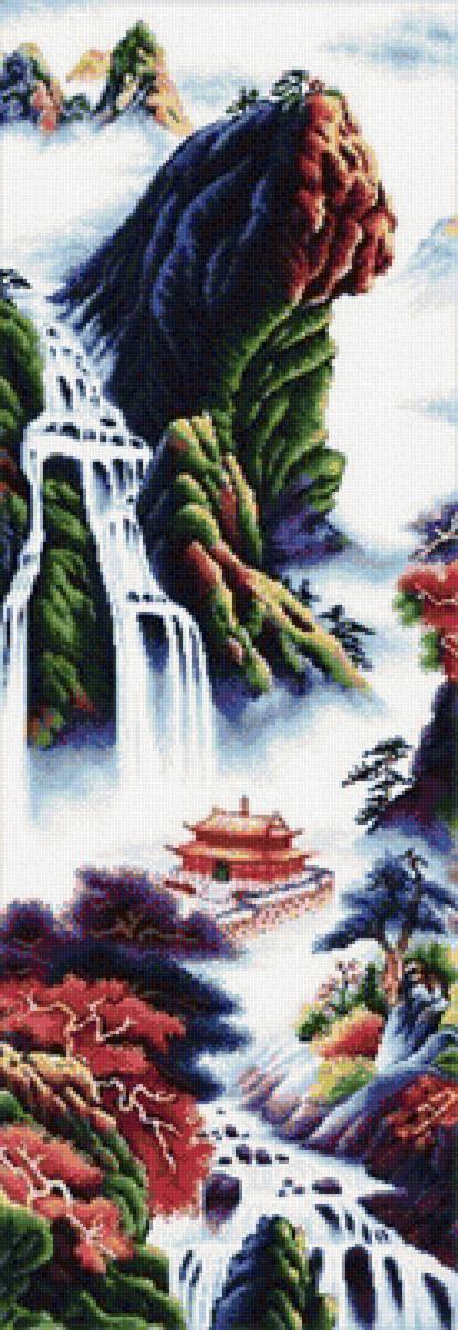 Туманное утро - горы, восток, водопад - предпросмотр